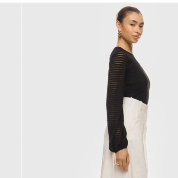 Roksanda Collective Tie Puff-Sleeve Top Long-Sleeve Black Textured Small *FLAW* - Picture 2 of 8